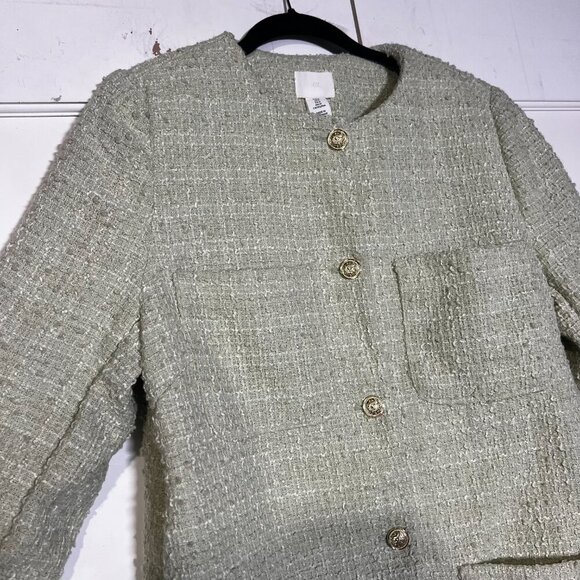 H&M Boucle Jacket Pistachio Green and White Gold Buttons Size Medium Preppy NWT - Picture 4 of 9